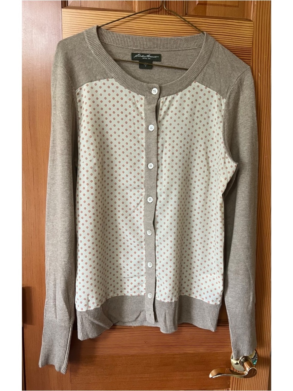 Beige and CreamSalso Flower Dot Button-Up Cardigan Sweater